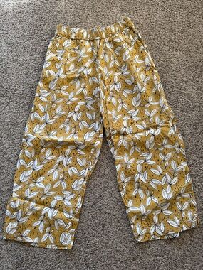 Rachel Zoe Mustard Yellow Leaf-Print Pull-On Pants